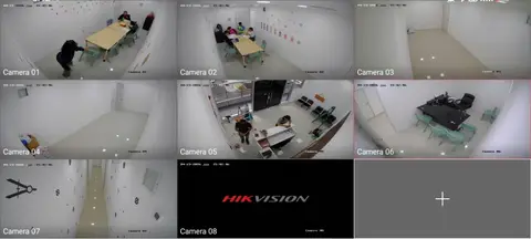 Monitor Hikvision con 9 cámaras instaladas en las aulas de un centro educativo